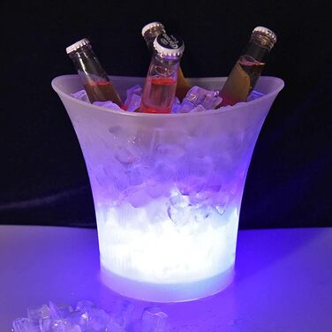 LED Ice Bucket, Standard 5L Large Capacity Bottle Cooler with Multi-Color Changing for Party/Home/Bar, Waterproof Champagne Cooler Drink Container Champagne Wine Beer Ice Bucket (Does Not Include Batteries)