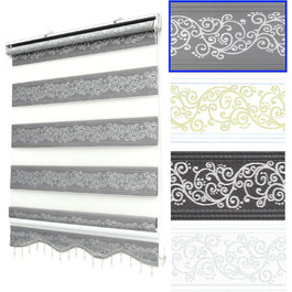 Double Roller Blind Klemmfix No Drilling White Silver 200 x 60 cm (Length x Width) Duo Roller Blind Blackout with Beads, Shimmers, Pleated Blind Window Door Zebra Blind Clamp Roller Side Pull Roller Blind (Grey Silver, W50 x H200 cm)