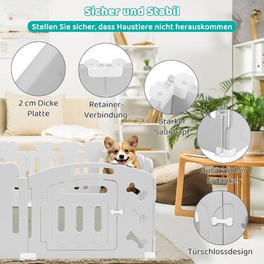 Забіг для цуценят MAMIZO 60 см, вольєр для собак з 7+1 пластикових панелей, сірий. Забіг для собак вдома та на вулиці, з тор, включаючи присоски та ґрунтові анкери.