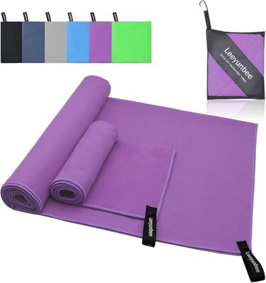 Набір рушників Leeyunbee з мікрофібри (2 шт.) - 160x80 см + 80x40 см, швидковисихаючі, для спорту, подорожей, пляжу (фіолетовий)