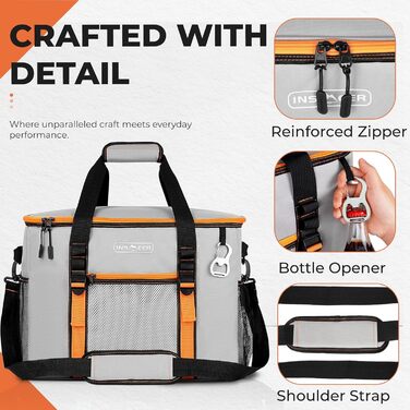 Сумка-холодильник INSMEER 50 л, 80 банок, сіра - для пікніка, кемпінгу, пляжу