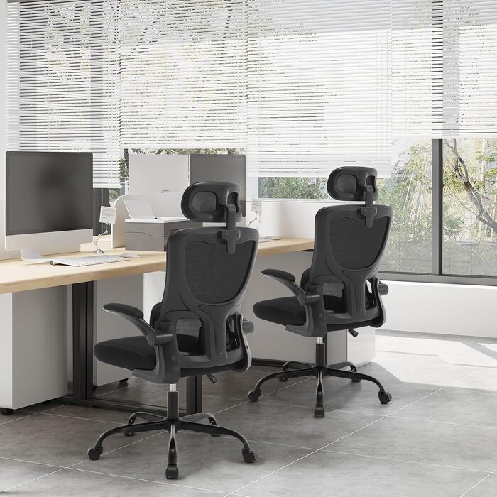 Офісний стіл Woltu: ергономічний крісло з регульованою підголівником, обертовими підлокітниками та підтримкою попереку. Крісло для офісу, витримує до 150 кг, чорний
