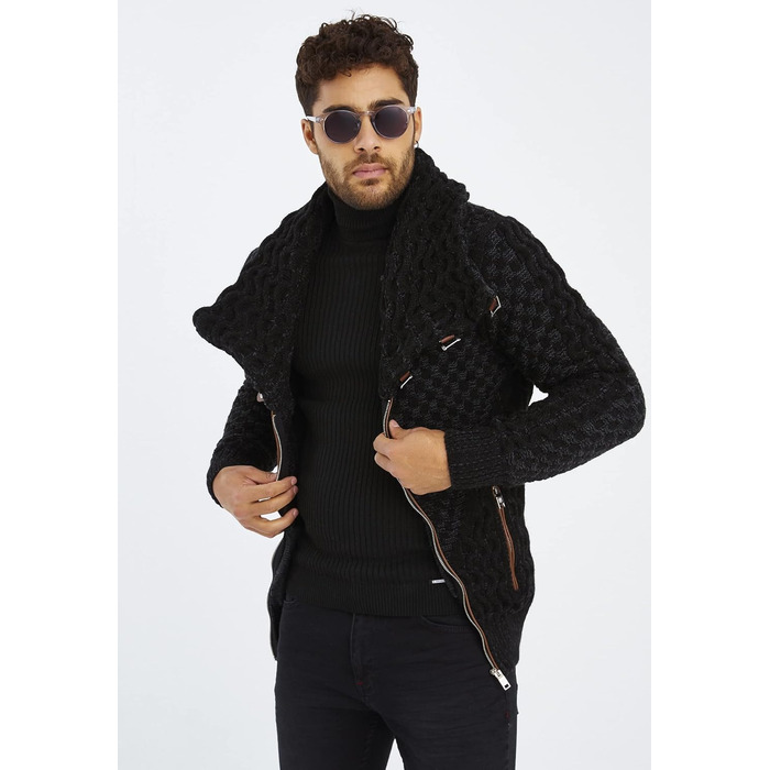 Чоловічий кардиган Eif Neson з в'язаного полотна на блискавці, Regular Fit, антрацитовий колір, для повсякденного та ділового стилю (3XL)