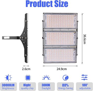 LED Floodlights 300W 30000LM Spotlight, 3000K Warm White Floodlight - IP65 Waterproof Floodlight Outdoor Wall Lights for Garden, Terraces, Garage, Sports Field, Factory, Workshop (10 Pack, 300W Warm White)