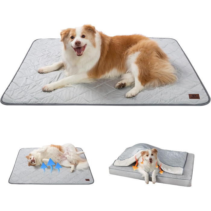 Килимок для собак та котів, ультрам'який, водонепроникний, 75x60 см, можна прати, з двостороннім охолодженням та підігрівом для цілорічного комфорту, сірий та білий (89x75 см, сірий та білий)