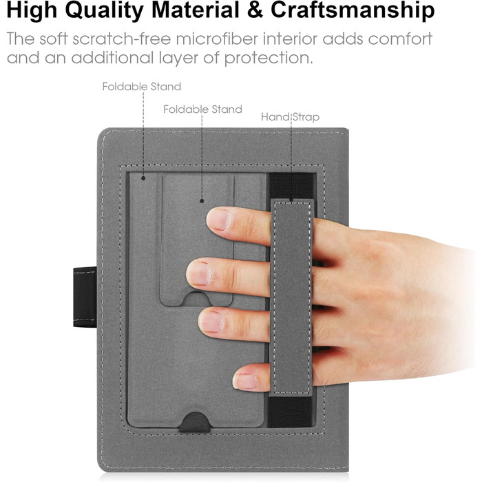 Чохол для Kindle, Kobo, Pocketbook, Tolino, Sony eReader (6.8'') - шкіряний, зі стійкою, чорний