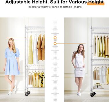 Міцний пересувний вішак для одягу з 3 рівнями, білий - 40x75x189.3 см