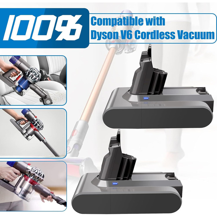 Замінна батарея для пилососа Dyson V7, 8000 mAh, сумісна з моделями Motorhead Pro Absolute, Fluffy, Car + Boat, Mattress, Motorhead, Allergy, Wireless, 229687