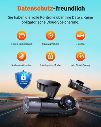Автомобільний відеореєстратор VANTRUE N5S з сенсором STARVIS 2, 3-канальна зйомка 2.7K+1080P*2+1440P (передній, внутрішній, задній камери)