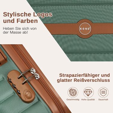KONO Чемодан-валіза на коліщатках середнього розміру (66 см) з ABS+PC, з замком та подвійними колесами (Темно-зелений/Коричневий)