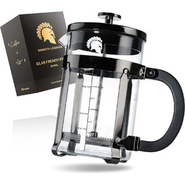 Френч-прес Barista Legends® з нержавіючої сталі та скла, чорний, 600 мл (3 чашки) – ручний для приготування ароматного кави, ідеальний для кемпінгу