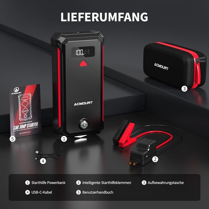 Powerbank для автомобіля Starthilfe 7000A 23800mAh (бензин/дизель) з LED ліхтарем