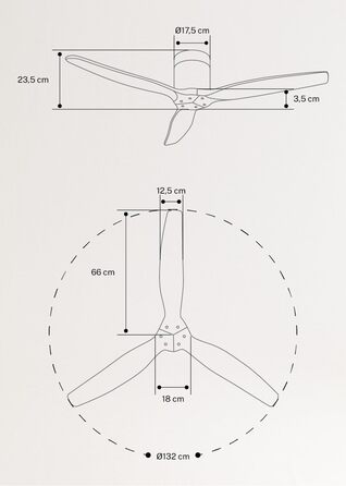 Вентилятор стельовий WINDCALM ABS чорний з пультом, 40W, Ø132cm, DC-двигун, таймер, літньо-зимовий режим, без освітлення