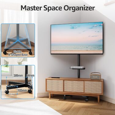 Телевізійна тумба MOUNTUP на колесах для LED/LCD/Plasma телевізорів 23-60 дюймів, до 35 кг, VESA 400x400 мм, з регулюванням висоти та нахилу