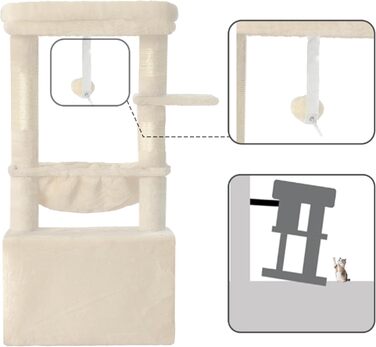 Котячий будиночок Heybly HCT008SW (Бежевий): міцний котячий будиночок з великим м'яким кошиком, стійкими сизалевими стовпчиками та місцем для сну