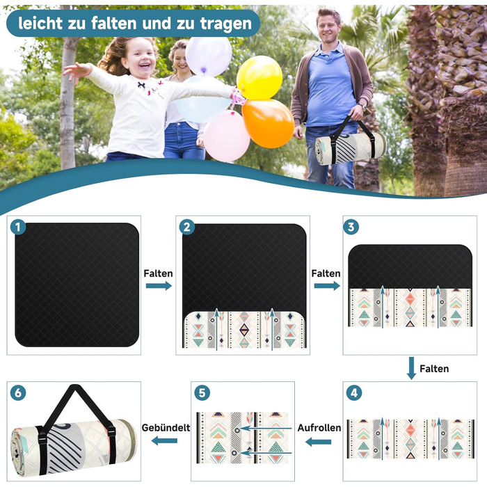 Плед для пікніка Hysagtek 200x200 см, водонепроникний, великий пляжний плед в стилі бохо для відпочинку на природі, кемпінгу, парку