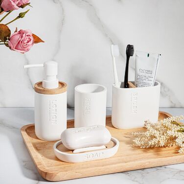 Набір аксесуарів для ванної кімнати з бамбуком/деревом, набір для ванної кімнати, аксесуари для кухні, себорегулятор, тримач для зубних щіток, мильниця