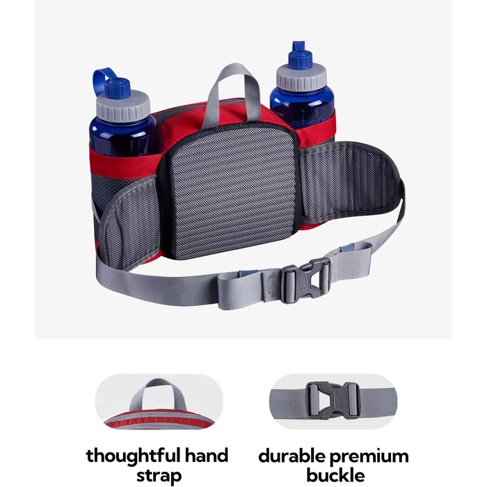 Водонепроникна поясна сумка Waterfly з тримачем для пляшки, регульованим ременем, кишенею для телефону та для прогулянок з собакою, для туризму, подорожей та кемпінгу (червона)