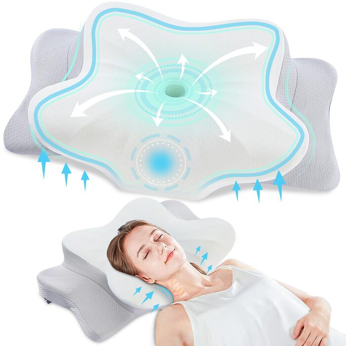 Подушка для шиї DONAMA з піни Memory Foam, ергономічна, з підлокітниками, охолоджуюча, сіра 63x38x14 см