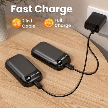 Електричний грілка для рук 2-в-1 з магнітом, 6000mAh, LED-дисплеєм, швидкий нагрів, до 9 годин роботи, для спорту, гольфу, кемпінгу, чорний