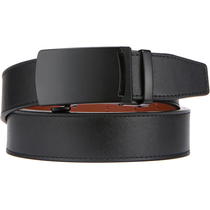 Чоловічий шкіряний ремінь на пряжці, 3,5 см, регульований, для джинсів, комфортна посадка (28-34W, чорний)