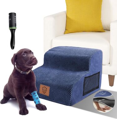 Dog Stairs, Pet Stairs, Foam Dog Stairs, Washable Non-Slip Cat Stairs, Dog Stairs for Small Dogs and Cats, Portable Dog Ramp for Bed, Couch and Car (2-Step Dog Stairs, Blue)