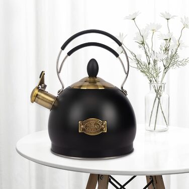 Вінтажний чайник-свисток 2.6L, чорний: чайник для води, чайник для чаю