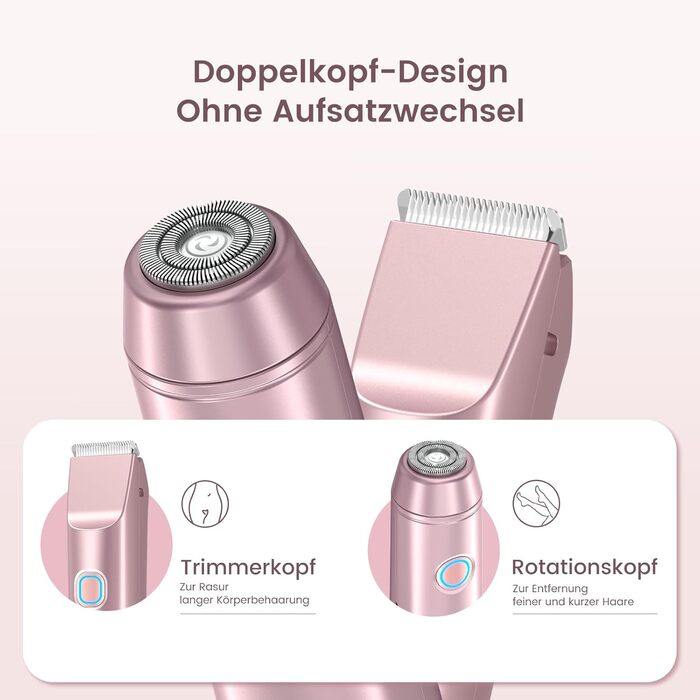 Епілятор для жінок 2-в-1 з тримером для бікіні, ніг, тіла. Вологостійкий, USB-C, рожеве золото