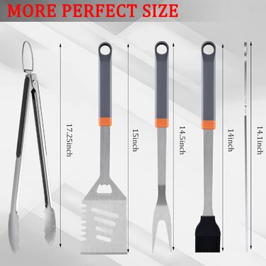 Набір інструментів для грилю з нержавіючої сталі (15 шт.), преміум аксесуари для грилю з гачком та нагрудником для відпочинку на природі, приготування їжі, кемпінгу, подарунок на День батька для чоловіків та тата