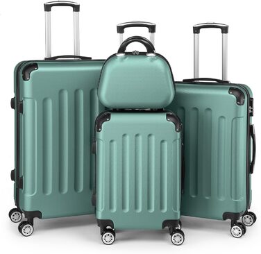 Набір валіз LEADZM 4 шт. з косметичками, посилені кути, ABS, телескопічна ручка, ручна поклажа (Чорний, Турквіс)