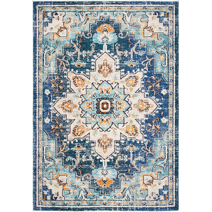 Килим SAFAVIEH Distressed для вітальні, їдальні, спальні - колекція Madison, короткий ворс, блакитний та світло-блакитний, 122 x 183 см