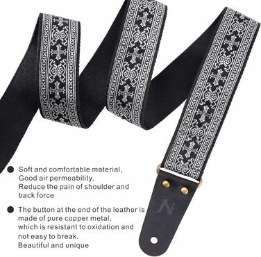 Накладки на гітару Nefelibata: 2 шт., з вишивкою, з повного нубуку, з прихованою кишенею, для бас-гітари, електро- та акустичної гітари, безкоштовна пряжка, замок для ременя та медіатор (срібний хрест)