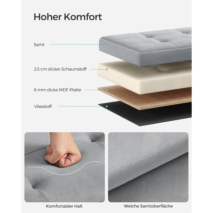 SONGMICS Storage Ottoman, Small Folding Bench, 38 x 38 cm Footstool, Storage Box, Holds up to 300 kg, for Living Room Bedroom Dorm, Dove Grey LSF227G02 38T x 38B x 38H cm Dove Grey