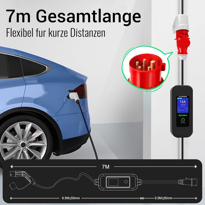 Зарядний пристрій (Wallbox) для електромобілів 11 кВт, кабель CEE 16A, 7м - Tesla Model Y/3, ID.4, MG4, e-tron