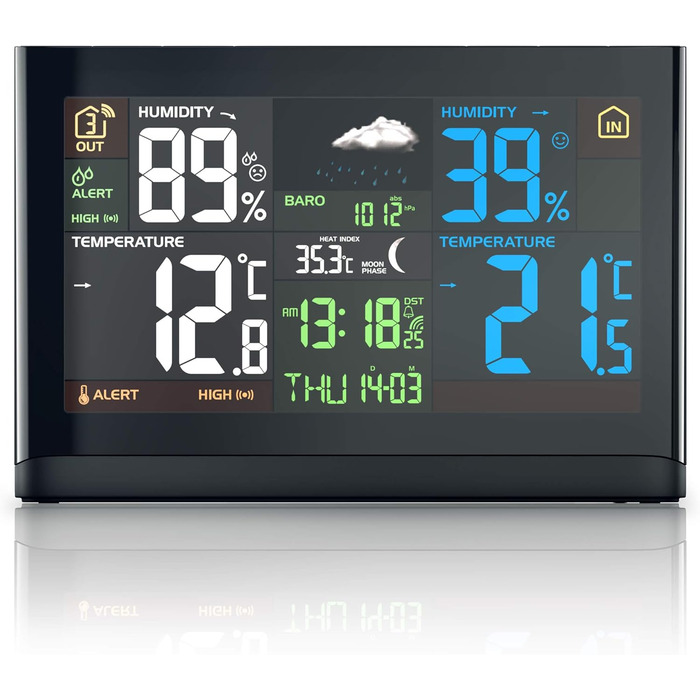 Brandson Weather Station with Color Display - with Outdoor Sensor - DCF Radio Clock Reception Signal - Indoor and Outdoor Temperature - Relative Air Pressure - Barometer - Temperature Trend – Light Sensor - LCD Display