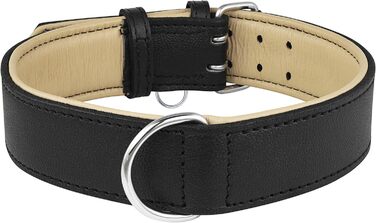 Riparo Genuine Leather Adjustable Dog Collar with Additional Reinforcement (S: 1.9CM Wide for 25.5CM - 34.3CM Neck, Black)