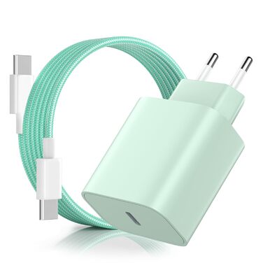 Зарядний пристрій USB-C 20W для iPhone 17/16/15 Pro/Plus, кабель Type-C 2м, PD3.0, адаптер живлення - Зелений