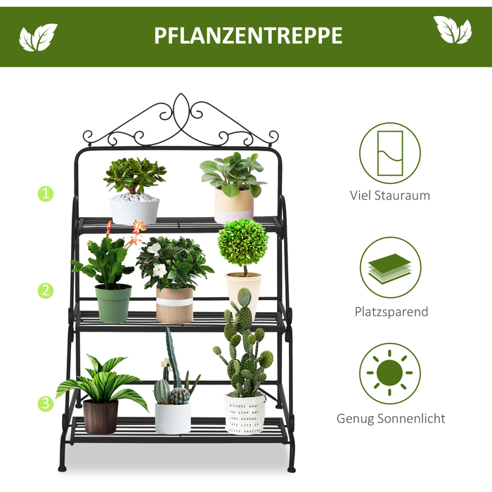 Outsunny 3-Tier Metal Flower Stand with Adjustable Hanging Height for Indoor and Outdoor Use, Decorative & Functional