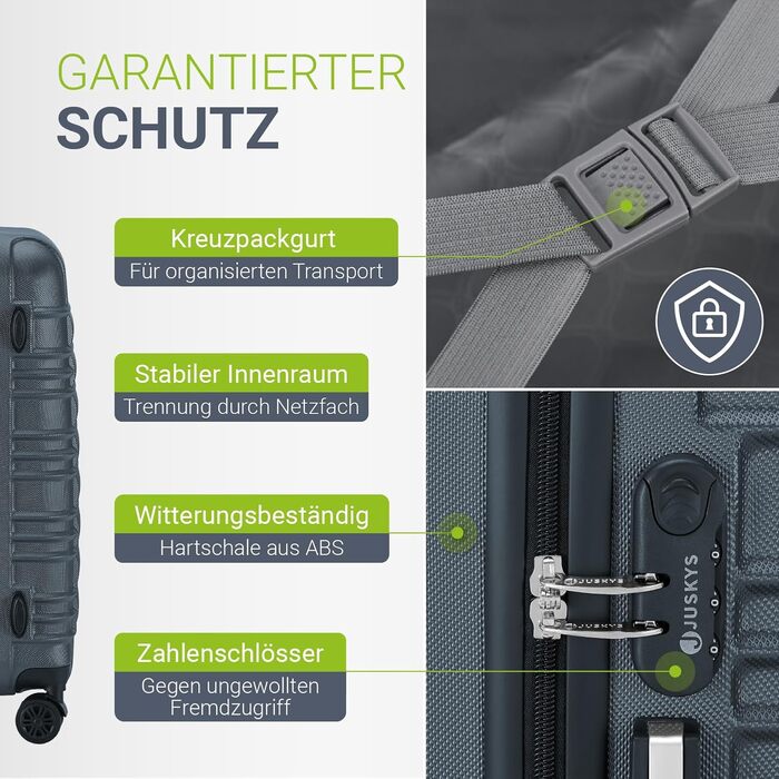 Набір валіз Juskys® з жорстким корпусом (4 шт.) - з кодовим замком, тихі колеса 360°, телескопічна ручка, легкий, колір антрацит