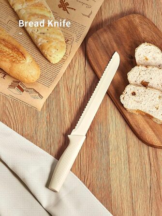 Набір кухонних ножів Yabano, 7 предметів: ніж кухарський, ніж для хліба, ніж для овочів, ніж для м'яса, ніж для чистки, ніж для стейка, ніж для овочів з інтегрованим точилом та пластиковим блоком (білий)