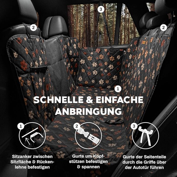 Захист для заднього сидіння автомобіля для собак Hainberger: водовідштовхуючий, анти-царапин, з боковим захистом та оглядовим вікном, 4-в-1, 137x147 см (з візерунком)