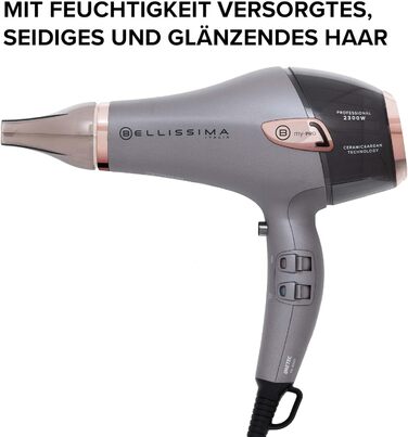 Професійний фен Bellissima Ceramic&Argan Oil з керамічним покриттям та олією аргану, 2300 Вт, іонізація, холодний обдув, 3 режими, 2 насадки, дифузор