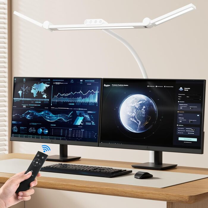 LED лампа для столу TYEE з регулюванням яскравості, 24W, 3 світлодіодні смуги, 1500LM, захист очей, денне світло, з пультом, 5 кольорів, 5 рівнів яскравості, для офісу та дому