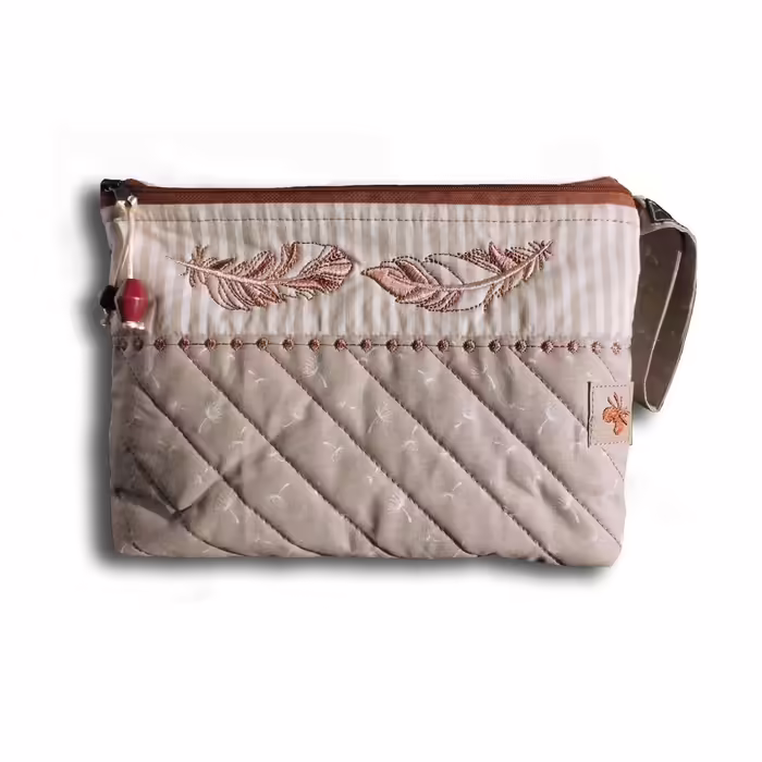 Embroidered Cosmetic Bag Feathers - Wash Bag - Makeup Bag - Toiletry Bag - Diaper Bag
