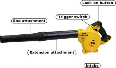 DEWALT Cordless Blower/Leaf Blower (18V, 290 km/h blowing speed, THREE-stage switch, delivered without battery and charger) DCV100-XJ