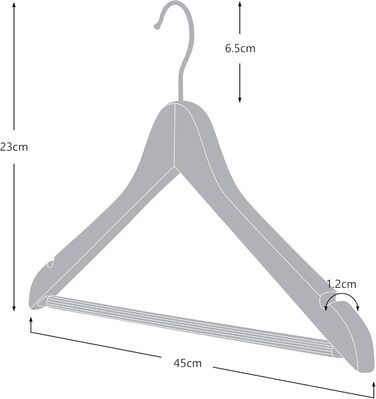Дерев'яні вішалки для одягу Hangerworld, 10 шт., з антиковзним вигином для штанів та поворотним гачком 360°, ширина 45 см, для сорочок, блузок, светрів, курток та штанів/спідниць