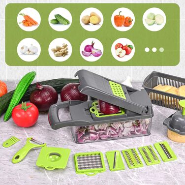Ручний овочевий слайсер 16-в-1: набір для нарізання овочів та фруктів з 7 насадок, кубики, слайси