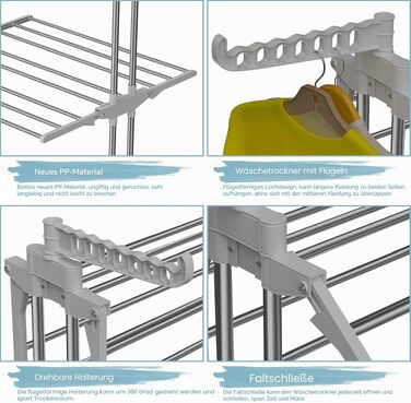 Сушарка для білизни Innotic вертикальна розкладна з колесами, 4 яруси, 76x50x172 см, компактна білизняна вежа з крилами для дому та вулиці
