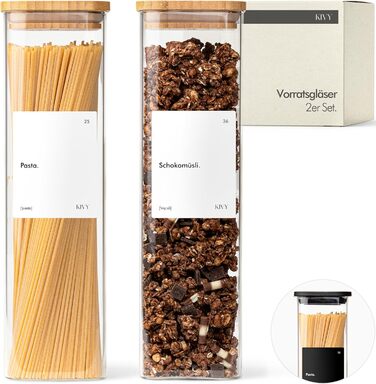 Скляні контейнери для зберігання KIVY з бамбуковими кришками (2x1800 мл)