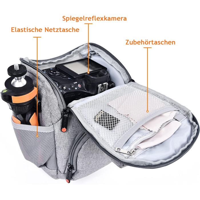 Сумка для камери FOSOTO DSLR/SLR з водонепроникним чохлом. Сумісна з Canon, Sony, Nikon, Fuji. Для об'єктивів та спалахів. Сіра.